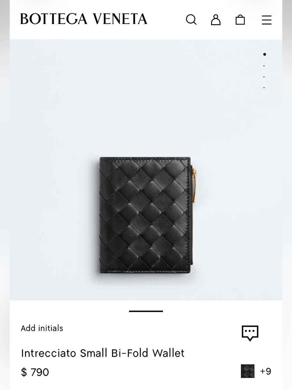 Bottega Veneta Black Intrecciato Small Bi-Fold Wallet with Gold Zip, Brand New
